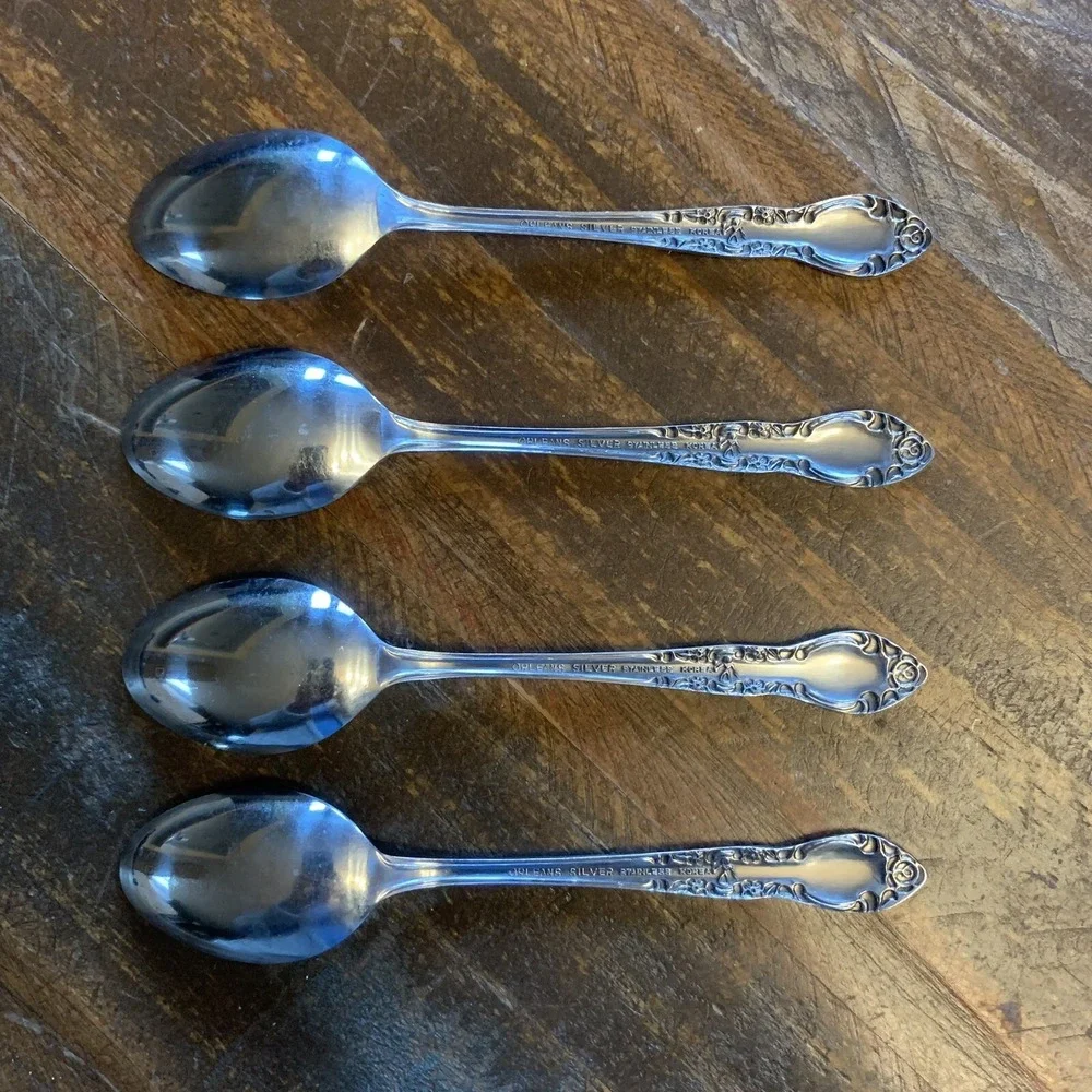4 Orleans ORL50 Floral Stainless Flatware Teaspoons Korea Glossy
